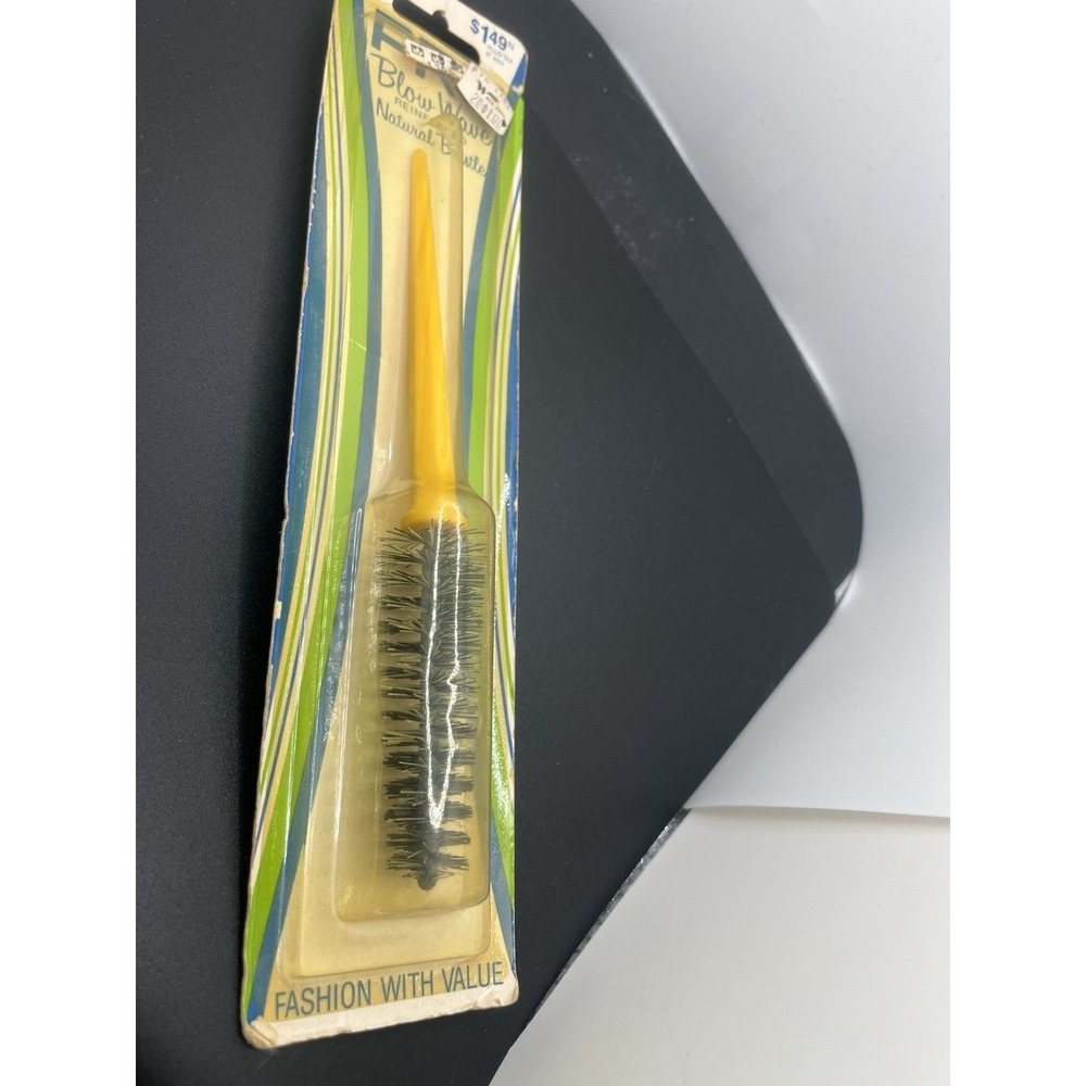 Vintage Avon‎ Full Round Brush 8 1/4" Yellow Black Bristles hair styling